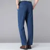 Mäns jeans män män jean byxor fast färg elastisk midjeband dragkammare rak denim långa byxor med fickor hög kvalitet plus