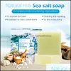 Savon fait à la main Bain Corps Santé Beauté 100G Enlèvement Pimple Pores Traitement de l'acné Sel de mer Nettoyant Lait de chèvre Hydratant Visage C Dhyks