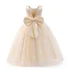 Mädchenkleider mit V-Rücken für Hochzeit und Party, Perlen, Brautjungfern-Kinderkleider, Schleife, Teenager-Prinzessin, Abend-Festzug-Abschlussballkleid G220428