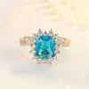 Wedding Rings Trendy Female Crystal Square Ring Classic Silver Color Engagement Dainty Blue White Zircon Stone For Women