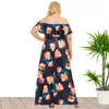 Abiti taglie forti Summer Bohemian Style Women Print Maxi Slash Neck Ruffles 5xl Orange Blue DressPlus