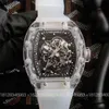 UXURY 시계 날짜 Richa Men 's Fully Automatic Mechanical Watch 패션 투명 크리스탈 유리 중공 개인화 된 테이프 라이트
