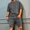 Summer Mens Tracksuit Solid 2 Piece Set Casual Top Tee Cargo Shorts Sets Mens Fashion Loose Sport Jogging Suit Clothing 220602