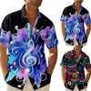 Camisas casuais masculinas de manga curta preta Música de verão camisa de impressão de verão Turn Down Collar Compression Smallmen's