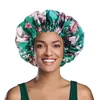 2022 New Adjustable Buckle Satin Printed Double Layer Night Cap Floral Hat Stretch Beauty Salon Shower Cap For Women