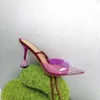 2022 Nouveau style européen Sandales de gladiateur pour femmes Mode Pantoufles de couleur de fruit Bouton rond Décoration Roman tissé Transparent Couleur PVC