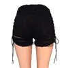 Sexy verão mulheres denim shorts preto branco cintura alta rasgado jeans curtos femme borla rendas até calças bandagem w220326