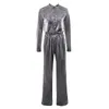 Kvinnors jumpsuits Rompers Mode Kvinnlig långärmad grå V-ringning Flare Women's Jumpsuit Winter Evening Party Jumpsuitwomen's