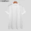 Men T Shirt O Neck Short Sleeve Mesh Transparent Sexy Tee Tops Streetwear Vacation Breathable Party Clothing INCERUN 220408