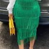 Green Fringe Bodycon Pencil Skirts Tassel High Waist Women Stretch Sheath Midi Length Ladies Slim Jupe Saias faldas Big Size 220701