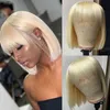 Short Straight Honey Blonde Color Bob Pixie Cut Wavy Non Lace Human Hair HJ Wig With Bangs For Black Women Remy Brazilian 220713