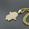 Colares pendentes Micro pavimentados cz de pedra dourada Fatima mão Islã Colar amuleto 316L Men de aço inoxidável Bling Iced Out Hip Hop JewelryPenda