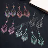 Bohemian Ethnic Crystal Rhinestone Earrings for Women Vintage Geometric Multilayer Hollow Peach Heart Long Drop Earrings Jewelry