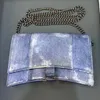 2022 Hourglass XS Handbag Bhinestone Bag Bag Gray Suede Calfskin Bag Silver Hardware Counter Bag Bage Pouch Pouch Black Pink Bars