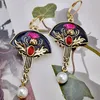 Dangle Lustre Tribal Rose Rouge Chardon Fleur Perle Boucles D'oreilles Ethnique Antique Or En Forme D'éventail Fleur Pierre Boucle D'oreille Plante BijouxDangle