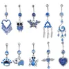 YYJFF BK10-001 Belly Navel Button Ring Mix 10 Styles Aqua.Colors 10 PCS Crown Owl Heart Gun Skull