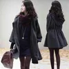女性用プラスサイズのアウターウェアコート秋と冬の服大きなウールコート脂肪mmウエスト長い厚い暖かいファッションフード付きコートウーマン