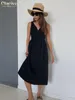 Clacive Summer VNeck Green WomenS Dress Casual Loose Sleeveless Office Midi es Elegant Classic Ruched Female 220704