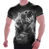 남자 티셔츠 봄과 가을 판매 동물 디지털 프린트 패턴 슬림 한 홈 레저 짧은 슬리브 티셔츠