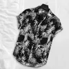 Men's T-Shirts Linen Short Sleeved Shirt Men Summer Flowers Loose Leisure Hawaii Holiday Beach Printed T-Shirt Top Button Nat287C