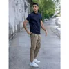 KUEGOU mode vêtements couleur unie hommes polo manches courtes revers haute qualité mince haut d'été grande taille 6498 220608