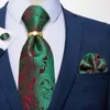 100 Silk Jacquard Woven Green Red Paisely Floral Men Bind 8cm Business Wedding Party Slips Set Hanky ​​Ring Dibangu