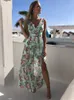 Boho Floral Long Dres SEXY PRINT DEEP V-NECK Dresses Summer Sleeveless Beach Dress Chiffon Split Maxi Dress Party Vestido 220516