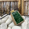 Hänghalsband 5st/batch rektangulär grön färgad jade inlaid Rhinestone carving mönster som gör halsband tillbehör grossist