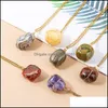 Arts And Crafts Irregar Round Natural Stone Pendant Necklace Amethyst Lapis Rose Quartz Crystal Gold Wrap Wire Necklaces Sports2010 Dh1Xv