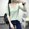 Katı Kore Tikalı Japonya Kadınlar Uzun Kollu V Boyun T Shirt Pamuk Gevşek Özel P O DIY Metin Baskılı Kadın T gömlek Tops 220621