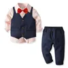 4pcs Kids Gentleman Clothes Tops Boys Suits For Weddings Costume Solid Color Vest Shirt Trousers Outfit