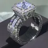 Модное кольцо роскошные ювелирные украшения наполнить принцессу, Whie Topaz Cz Diamond Party Eternity Женские обручальные кольца кольца подарок