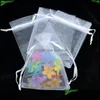 Ювелирные мешки сумки упаковки, показ белый маленький чистый органза Dstring Couckes Свадебная свадебная обстановка Candy Wrap Square подарок 7x9 см 2,75x3.