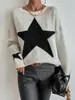 Women's Sweaters Drop Shoulder Star Pattern Sweater Winter Round NeckLong Sleeve Women Fashion Jacquard Knit Ladie Top Oversized PulloverWom