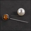 Konst och hantverk 12mm Natural Stone Onyx Crystal Tiger Eye Brosch Imitation Pearl Safe Pins Bag Hat Clothes Lapel Brosches B Sports2010 DHYX4