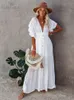 Sexy bikini cover-ups lange witte tuniek casual zomer strandjurk elegante vrouwen plus maat strand slijtage zwempak cover up Q1208 220504