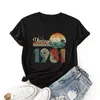 Vintage 1981 Shirt 40th Birthday Vrouwen Korte mouw gekleurde casual t-shirt zomer grafische T-shirts vrouwelijke kleding tops 220514