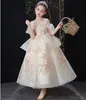 2022 Vintage Princess Flower Girls Dresses Lace Off-shoulder Special Occasion For Weddings Ball Gown Kids Pageant Gowns holy Communion Dresses