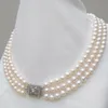 18 "Triple Strand Natural 7-8 mm Akoya Round White Pearl Collier