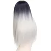 Syntetiska peruker yxcherishair Syntetisk lång rak peruk med lugg rosa hårgrå för kvinnor hög temperatur Fiber Club Cosplayynthetic