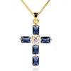 Colares pendentes colorido dourado cz colar de cristal azul para as garotas para mulheres solteiras de joias de joias de jóias