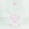 9inch Pink Heart Shape Glass Hookah Shisha Dab Rig Smoking Water Pipe Glass Bong