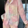 Presbyopia Dye Pyjama Suit Fashion Pyjama à manches longues pour femme Rose