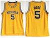 NCAA Basketball Michigan Wolverines College 25 Juwan Howard Jersey 2 Jorda Poole 4 Chirs Webber 41 Glen Rice 5 Jalen Rose Vintage University Navy Blue Yellow Retro