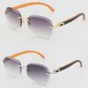 Designer Metal Rimless Diamond cut Lens Sunglasses Black Inside Orange Wood Glasses Outdoors Driving Sun Glasses Fashion Mens Women 18K Gold Frames Size:61-18-140MM