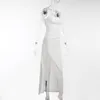 Mode-Robe pour femmes avec bretelles, taille haute, pointes fourchues, longue jupe de robe de vadrouille, jupe à tube de tempérament blanc sexy à la mode