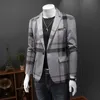 2023 spring new light luxury high-end business casual suit men's fashion trend plaid print small suit all-match slim coat Big fat man, 200 pounds available