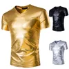 Мужские футболки Fashion Summer Shiny Men футболка V-образное вырезок яркая одежда для ночного клуба Сексуальная футболка с коротким рукавом мальчик золото негабаритная футболка xxxl 4x