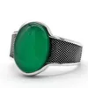 Klusterringar Sterling Silver Men's Green Agate Ring Stor Natural Stone Retro Punk Jewelry Men No. 7-13 Cluster