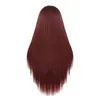6color New Women 's Long Black Red Wine Straight Front Full Lace 수제 파티 헤어 가발